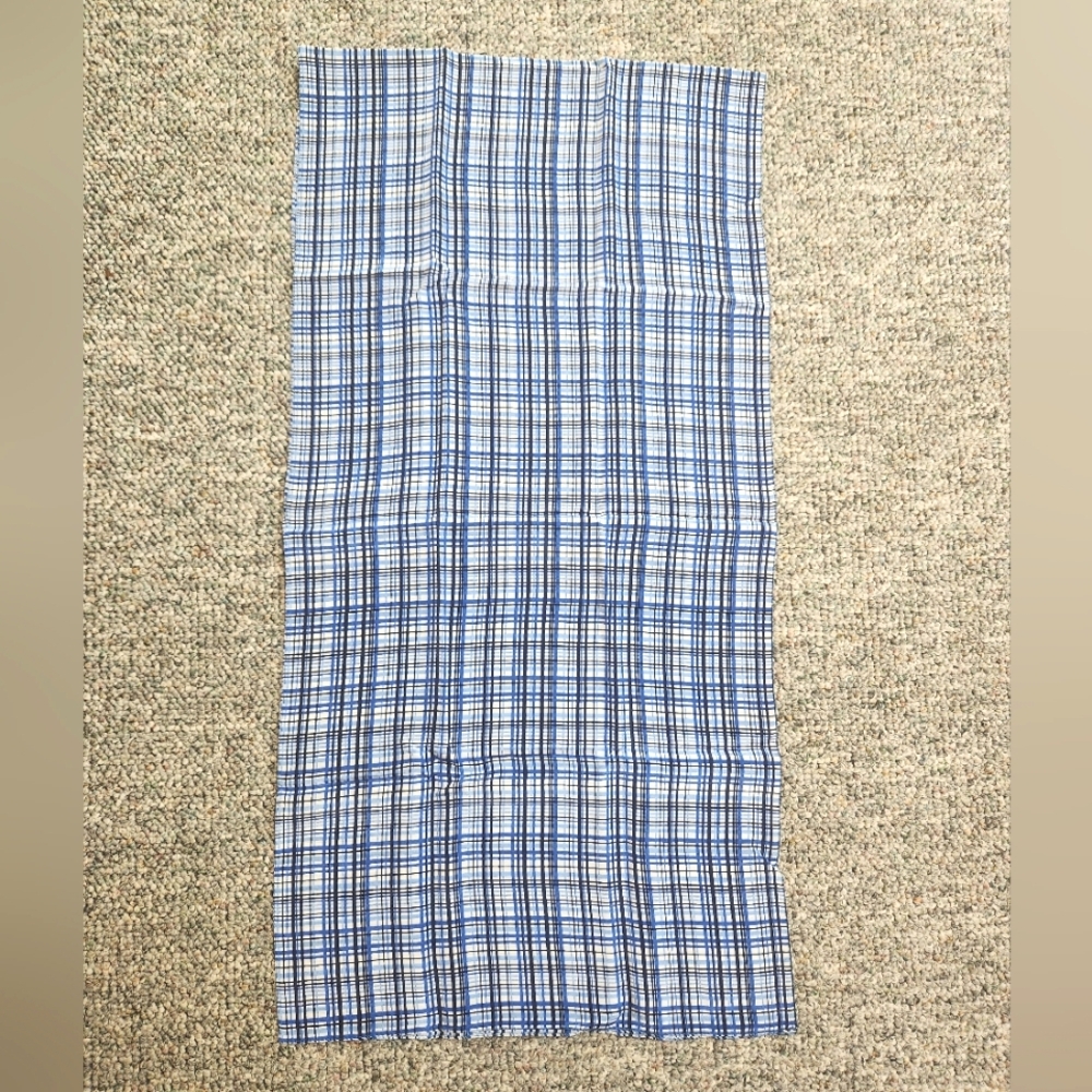 Bloomingdale's Blue and White Plaid Silk Scarf